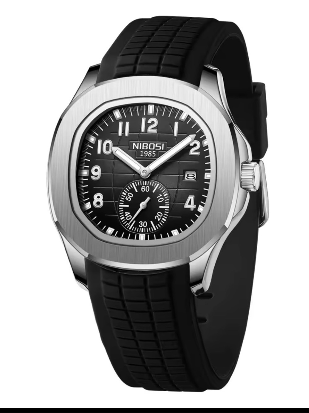 Men's Black Dial Sports Watch with Black Silicone Strap